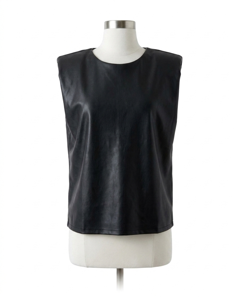 NEW TCEC tammy pleather sleeveless power shoulder top in black